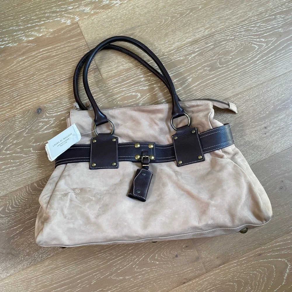Laura Di Maggio Tan and Brown Shoulder Bag with Double Handles